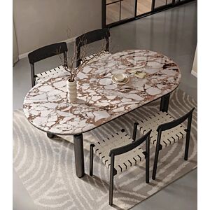 طاولة طعام خشب لوما 6 أشخاص - أبيض رخامي وأسود