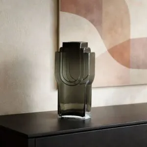 فازة ساشا 33 سم زجاج - اخضر غامق ورمادي