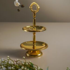 صحن تقديم ضيافة طبقتين سيرين - لون ذهبي