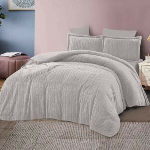 طقم لحاف كينج جاكار فرو سادة 6 قطع - رمادي فاتح
