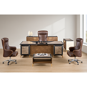 طقم مكتب تركي مع ملحق جانبي منفصل مع كردنزة مع طاولة شاهي المقاس 75 - 98 - 228 متوفر بعدة اللوان اسود و اخضر الموديل CROSS