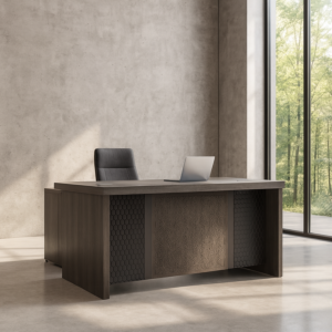 مكتب ميلامين مع ملحق منفصل وحدة ادراج متحركة اللون - بني بنقش المقاس - 75-90-200سم الموديل -HLT-27-2009