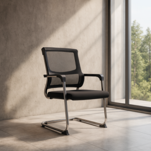 كرسي ثابت الظهر شبك نايلون والجلسة قماش متوفر اللوان اسود - رصاصي الموديل - 606