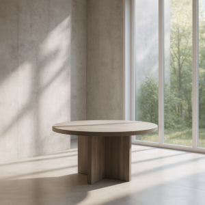 طاولة اجتماع دائرية خشب ميلامين ارجل خشب مقاس 120سم متوفر اللوان - ترابي و جملي موديل 1714Y-1-2M