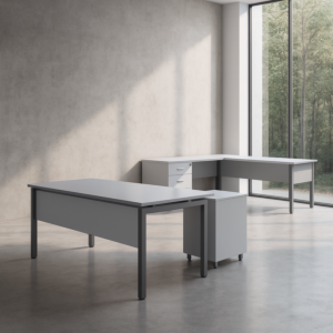 مكتب ميلامين ابيض لميع مع ملحق كمدينة من نفس الملحق المقاس1800-800-74-5 الموديل OT-001-1-8M