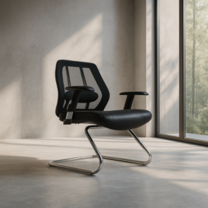 كرسي ثابت شبك الجلسة جلد لون اسود الموديل D9030