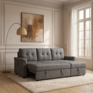 كنب سرير زاوية مع شاحن بورفال - رمادي غامق