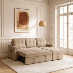 كنب سرير زاوية مع شاحن بورفال - بني فاتح