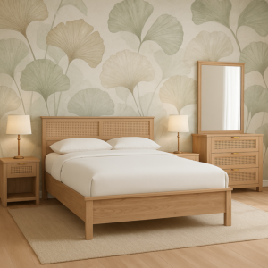 طقم غرفة نوم كينغ 5 قطع راتان 180x200سم - بني فاتح