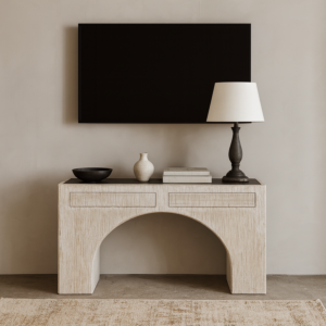 كونسول من الخشب والرخام يشفار - بيج ومتعدد الالوان