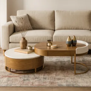 طاولة قهوة قطعتين روميس - بني وابيض