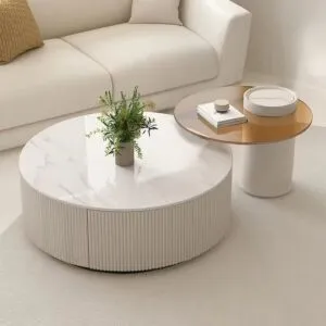 طاولة قهوة دينتي قطعتين - أبيض كريمي