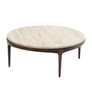 طاولة قهوة رخام الترافنتينو وخشب - بيج وبني
