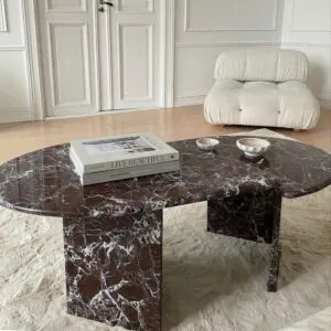 طاولة قهوة رخام طبيعي ليمان - برغندي