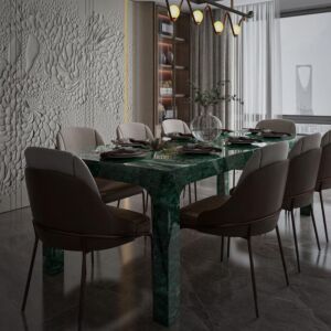 طاولة طعام رخام طبيعي 8 اشخاص - اخضر