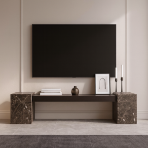 طاولة تلفزيون خشب الجوز و اطراف رخام طبيعي