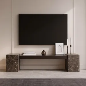 طاولة تلفزيون خشب الجوز و اطراف رخام طبيعي