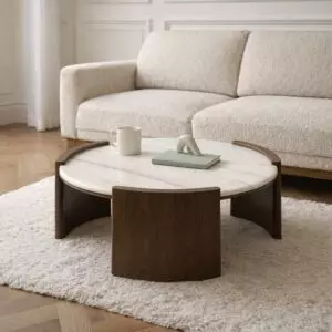 طاولة قهوة من مجموعة روسان - رخام طبيعي - بني غامق وابيض