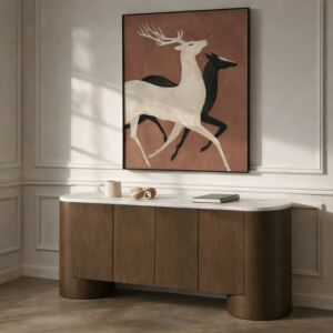 طاولة بوفيه من مجموعة روسان - رخام طبيعي - بني غامق وابيض