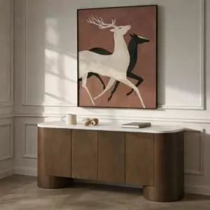 طاولة بوفيه من مجموعة روسان - رخام طبيعي - بني غامق وابيض