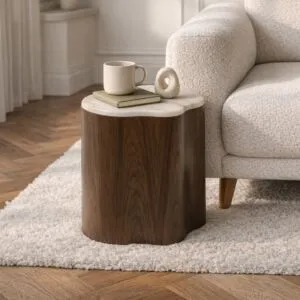 طاولة جانبية مموجة من مجموعة روسان - رخام طبيعي - بني غامق وابيض