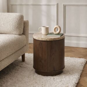 طاولة جانبية من مجموعة ميدات - رخام طبيعي - بني غامق وبيج