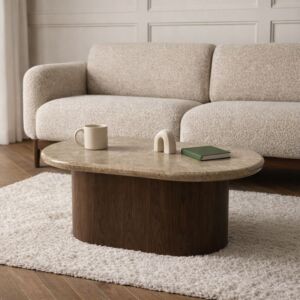 طاولة قهوة من مجموعة ميدات - رخام طبيعي - بني غامق وبيج