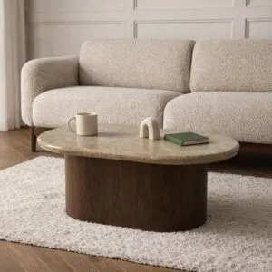 طاولة قهوة من مجموعة ميدات - رخام طبيعي - بني غامق وبيج