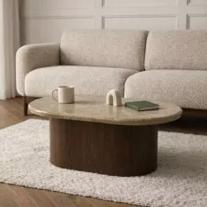 طاولة قهوة من مجموعة ارتيزا - رخام طبيعي - بني غامق وبيج