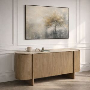 Midat Collection Buffet Table - Natural Marble - Dark Brown and Beige