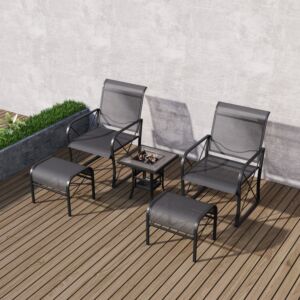 جلسة خارجية مع منقل وكرسيين ومساند قدم مارسيل  - أسود