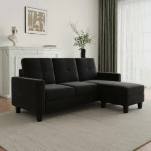 Morita L-Shaped Velvet Corner Sofa - Black