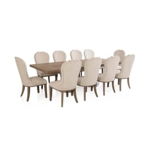 طقم طاولة طعام جورلينا - 10 كراسي - رمادي فاتح وبني