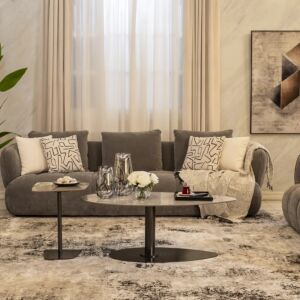 طقم طاولة قهوة وطاولة جانبية زينارا - رمادي واسود