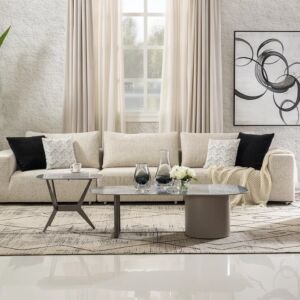 طقم طاولة قهوة وطاولة جانبية ميلا - بيج ورمادي