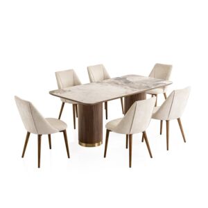 طقم طاولة طعام إيليفا - 6 كراسي - بيج وبني غامق