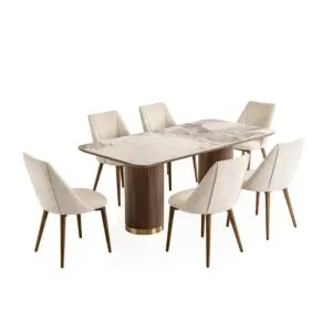 طقم طاولة طعام إيليفا - 6 كراسي - بيج وبني غامق