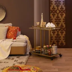 عربة تقديم اميي - بني وذهبي