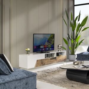 طاولة تلفزيون تومار - ابيض وبني