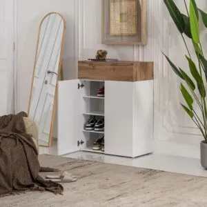 خزانة أحذية لومنا - ابيض وبني