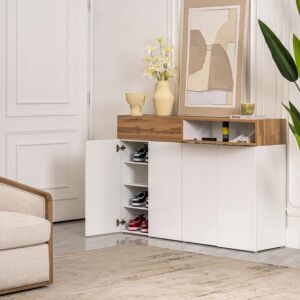 خزانة أحذية 4 ابواب جينيد - أبيض وبني