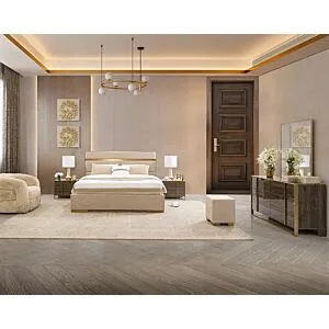 Bergo King Bedroom Set 180X200 cm Wireless Charging - Brown and Beige