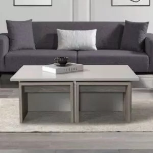 طاولة قهوة تشيست إلم كوف مع 4 طاولات جانبية - بيج فاتح