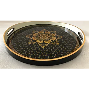 صينية تقديم سكاي دائرى زجاج بإطار بلاستيك متعدد الالوان