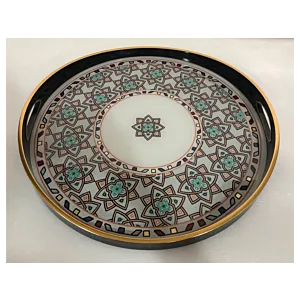 صينية تقديم رالف دائرى زجاج بإطار بلاستيك متعدد الالوان