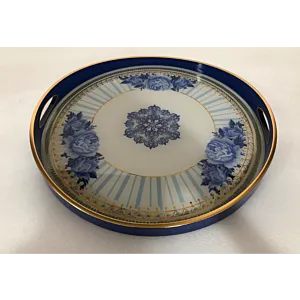 صينية تقديم سولو دائرى زجاج بإطار بلاستيك متعدد الالوان