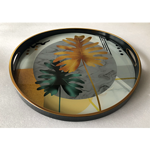 صينية تقديم ديلي دائرى زجاج بإطار بلاستيك متعدد الالوان