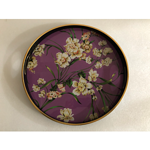 صينية تقديم روز دائرى زجاج بإطار بلاستيك متعدد الالوان