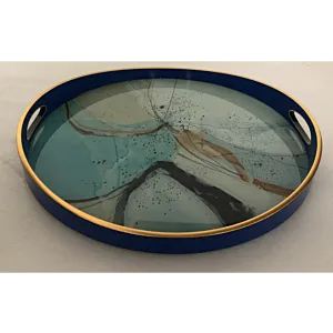 صينية تقديم فاست دائرى زجاج بإطار بلاستيك متعدد الالوان