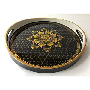 صينية تقديم فين دائرى زجاج بإطار بلاستيك متعدد الالوان